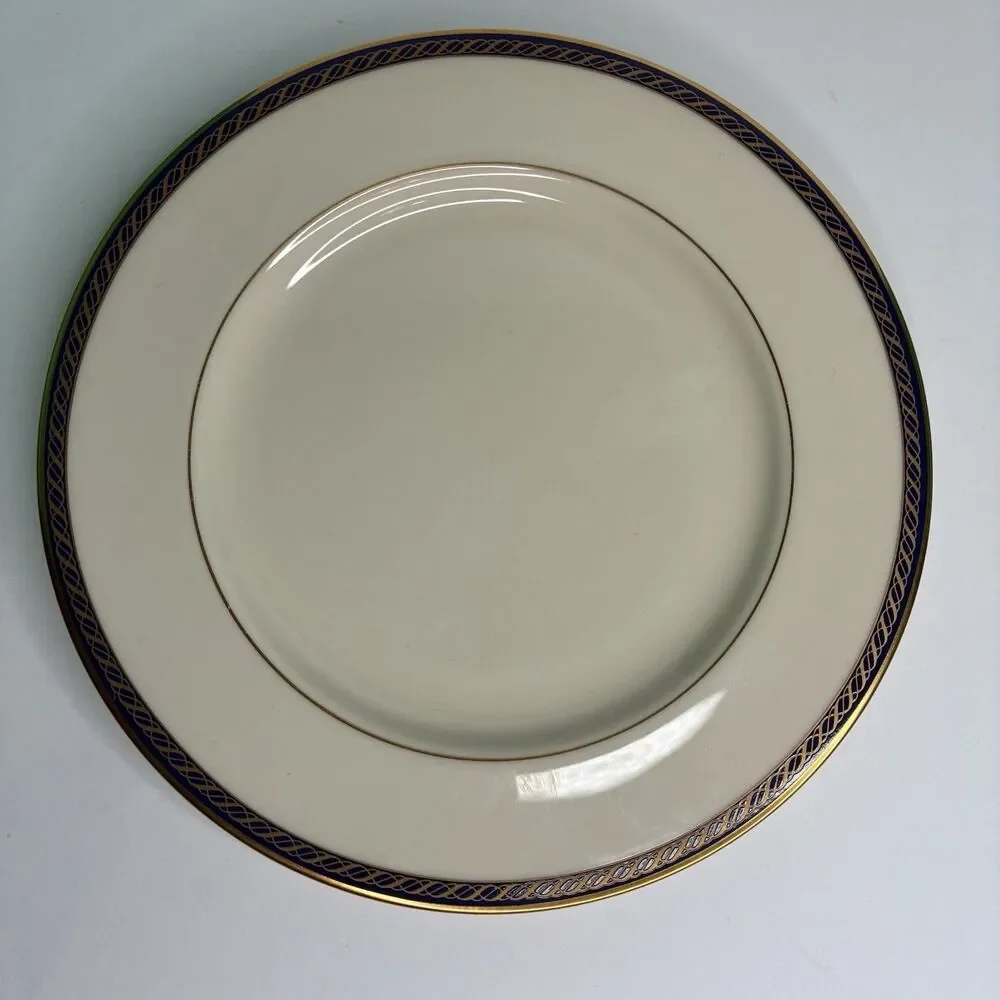 Lenox Hamilton Dinner Plate Ivory Gold Trim Fine China Made In USA Set of 2